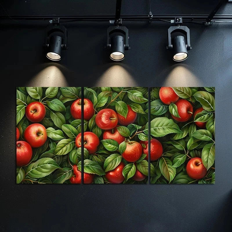 3pcs Charming Red Apple & Green Leaf Tree Metal Print Ready to Hang Art
