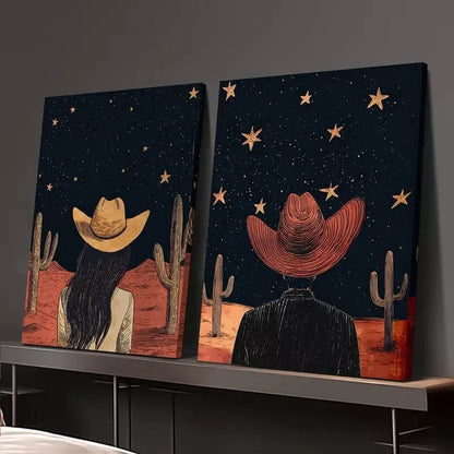 2pcs Western Cowboy & Starry Sky Canvas Framed 50x75cm - High Quality Print 100% Australian Made Wall Canvas Ready to Hang