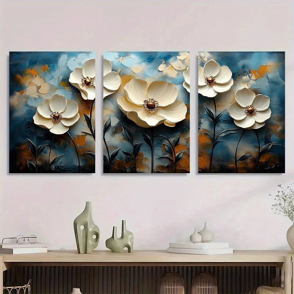 3pcs Modern Abstract Floral Beige & Brown Metal Print Ready to Hang Art