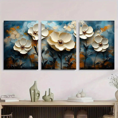 3pcs Modern Abstract Floral Beige & Brown Metal Print Ready to Hang Art