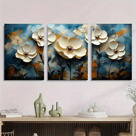 3pcs Modern Abstract Floral Beige & Brown Metal Print Ready to Hang Art