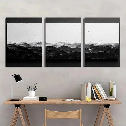3pcs Black and White Abstract Textured Metal Print Ready to Hang Art