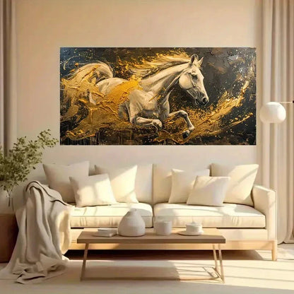 Abstract Yellow Horse wall canvas office home room framed 120x60cm - Bella Home Decor