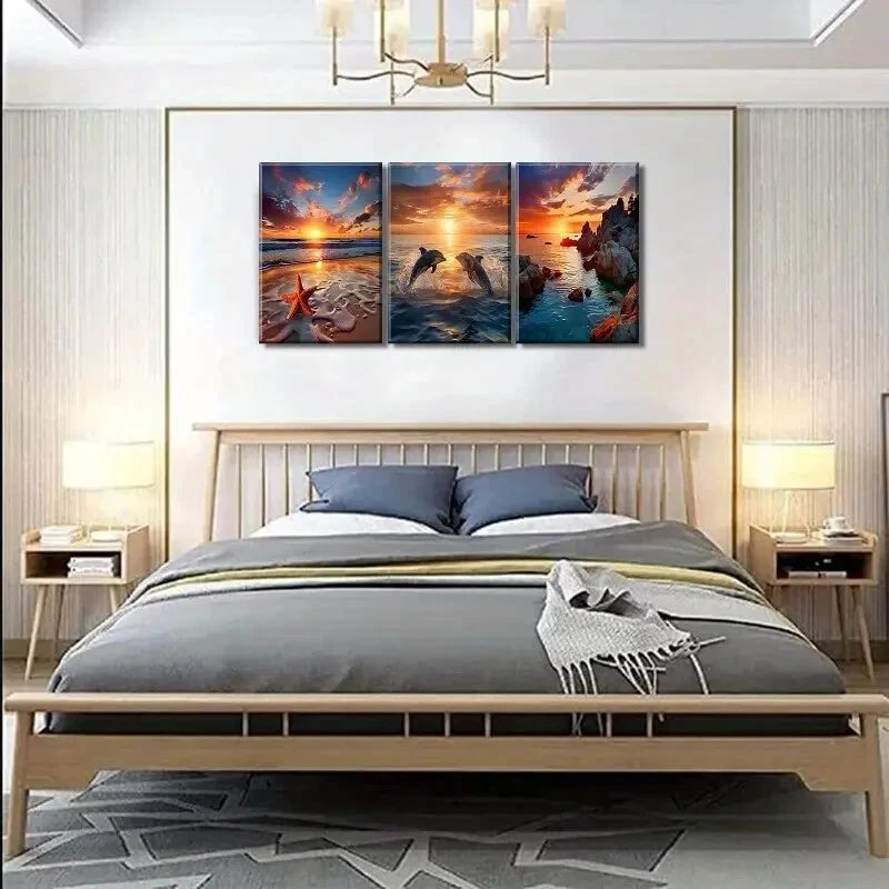 3pcs Pictures Starfish Dolphin Posters Prints Metal Print Ready to Hang Art