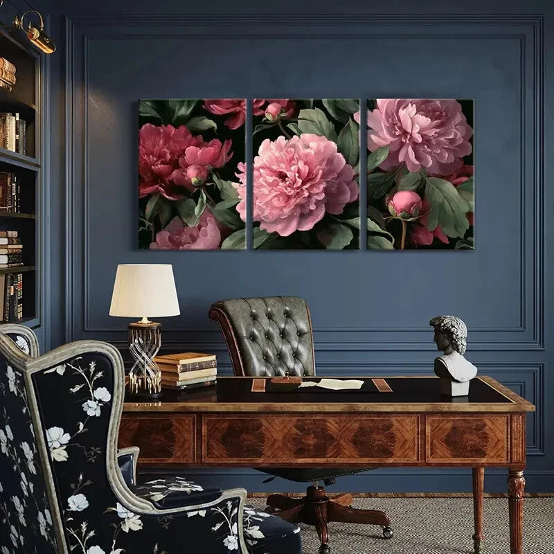 3pcs Romantic Pink Blossom Design Vintage Metal Print Ready to Hang Art