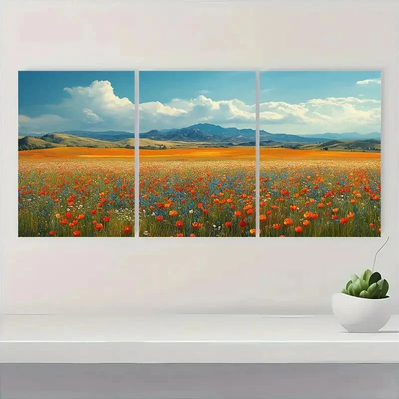 3pcs Vibrant California Blooming Landscape Metal Print Ready to Hang Art