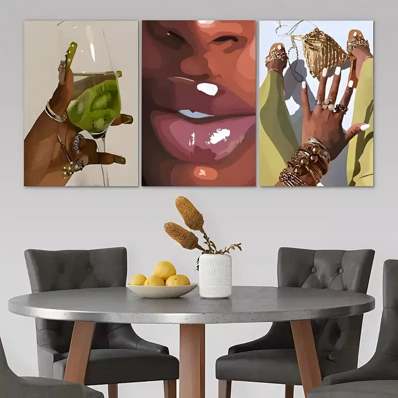 3pcs Fashion Black Woman Abstract Decoration Canvas Framed 40x60cm - High Quality Print 100% Australian Made Wall Canvas Ready to Hang