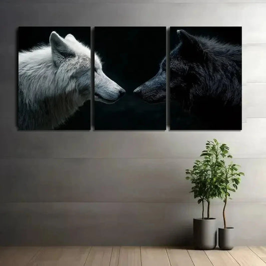 3pcs White & Black Wolf Face Portraits Metal Print Ready to Hang Art