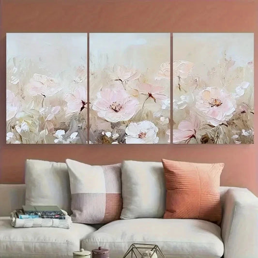 3pcs Vibrant Pink & White Flowers Soft Pastel Metal Print Ready to Hang Art