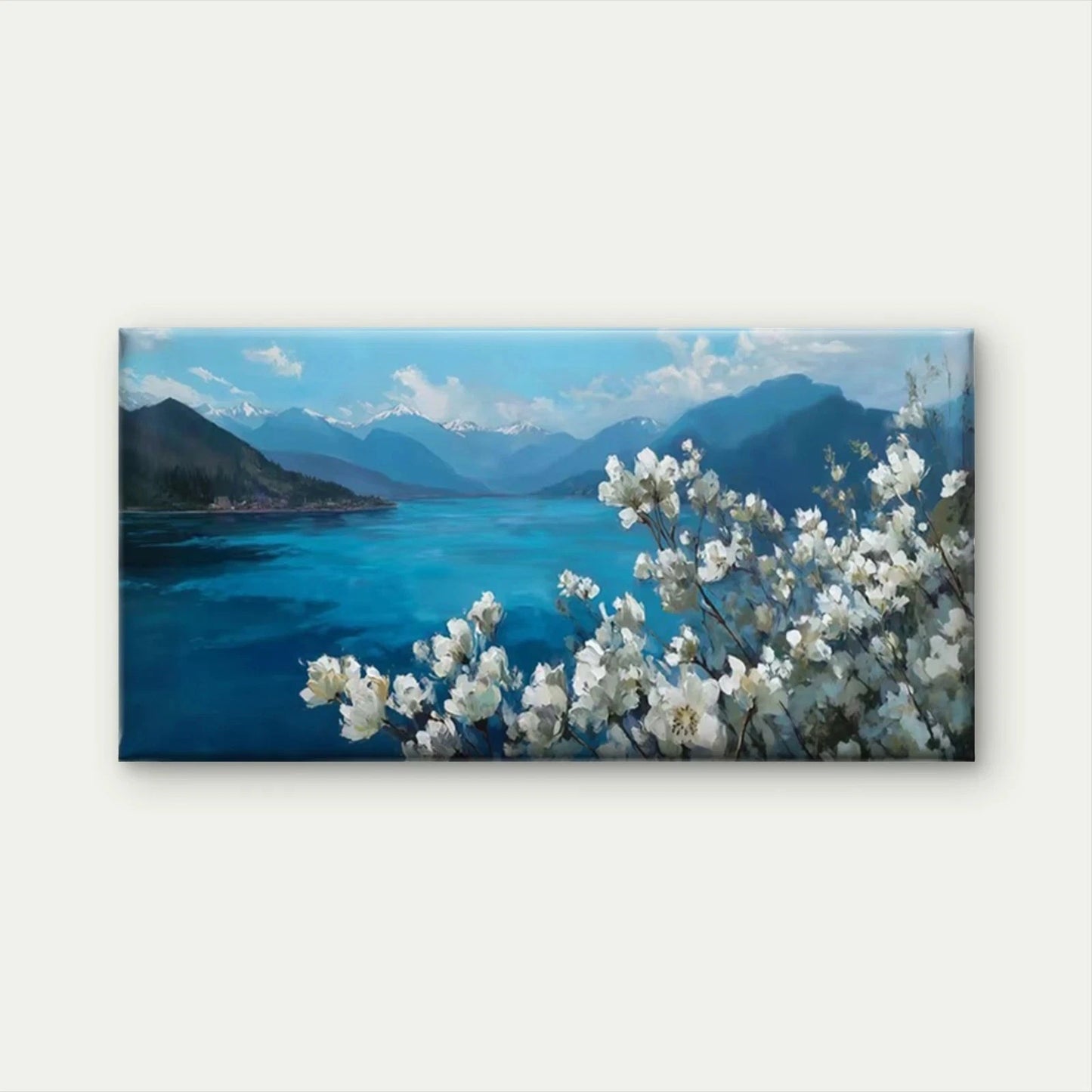 Mountain & White Flower LandscaWall Art Canvas Office Home Room Framed 120x60cm
