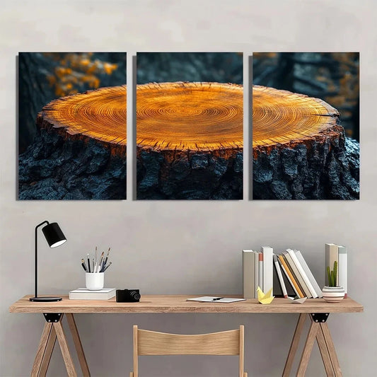 3pcs Tree Ring Vibrant Orange Tree Rings Metal Print Ready to Hang Art