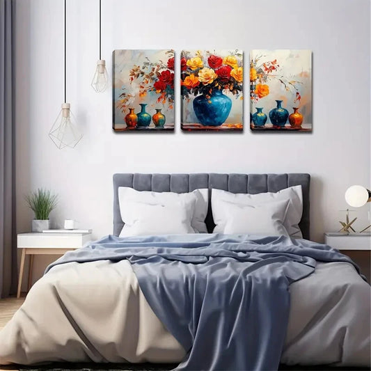 3pcs Several Different Colors Vase Perfect Wall Art Set Canvas Framed 40x60cm - High Quality Print 100% Australian Made Wall Canvas Ready to Hang