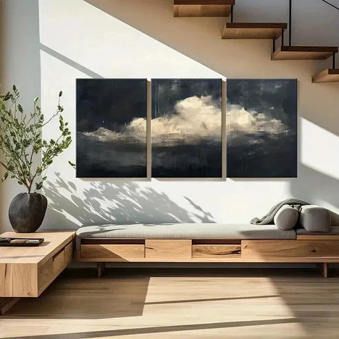 3pcs Abstract Dark Sky & White Clouds Wall Art Set Canvas Unframed - High Quality Print 100% Australian Made Wall Canvas