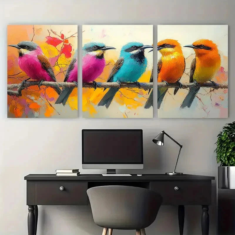 3pcs Bee Eater Birds in the Wild Illustration Wall Art Set Canvas Framed 40x60cm - High Quality Print 100% Australian Made Wall Canvas Ready to Hang