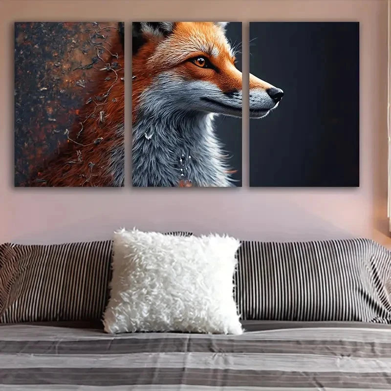 3pcs Fox Head Portrait Spray Paint Wall Art Set Canvas Framed 50x70cm - High Quality Print 100% Australian Made Wall Canvas Ready to Hang
