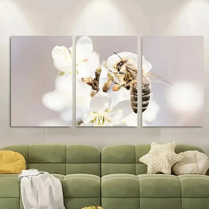 3pcs , Bee On A Flower Spring Macro Floral Metal Print Ready to Hang Art