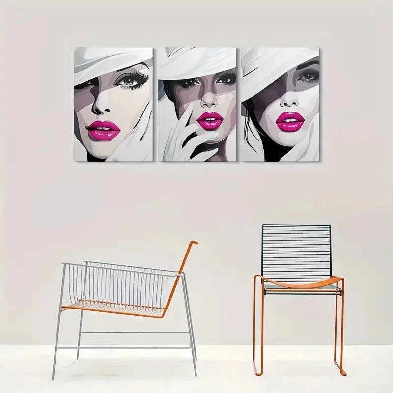 3pcs Abstract White Hats and Gloves Metal Print Ready to Hang Art