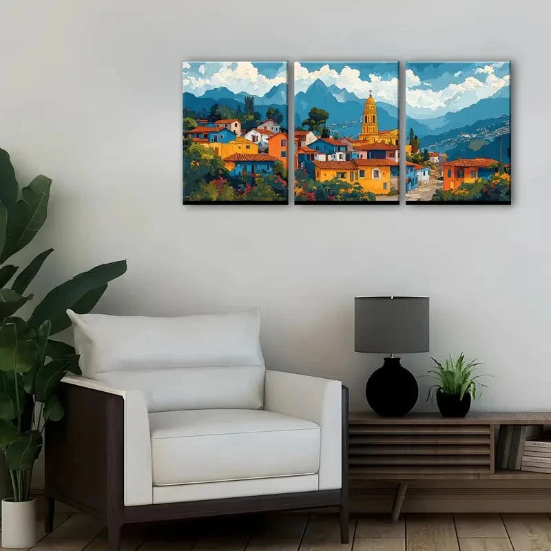 3pcs Virgen del Panecillo Golden Paintings Metal Print Ready to Hang Art