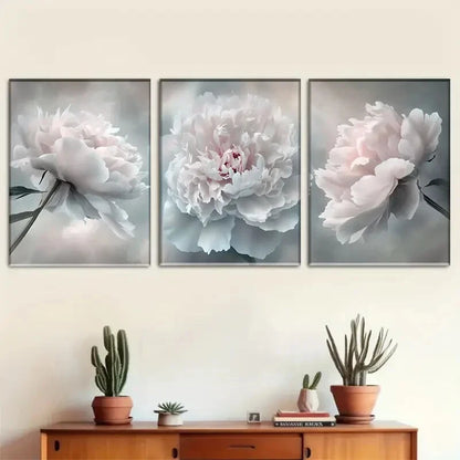 3pcs Exquisite Peony Canvas Wall Art Metal Print Ready to Hang Art