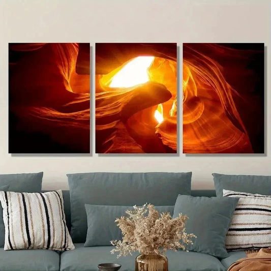 3pcs Antelope Canyon Cave Orange Vibrant Perfect Wall Art Set Canvas Framed 40x60cm - High Quality Print 100% Australian Made Wall Canvas Ready to Hang