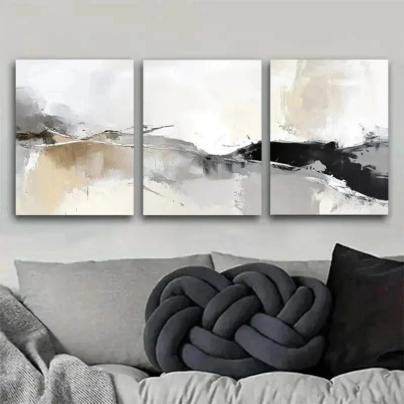 3pcs Neutral Tones, Minimalist Geometric Wall Art Set Canvas Framed 60x90cm - High Quality Print 100% Australian Made Wall Canvas Ready to Hang