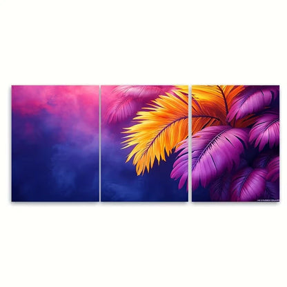 3pcs Tropical Palm Tree Leaves Metal Print Ready to Hang Art