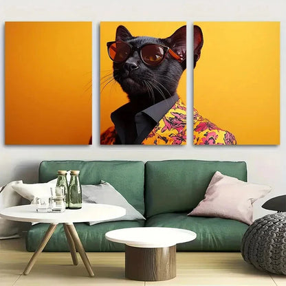 3pcs Black Panther in Floral Suit Design Metal Print Ready to Hang Art
