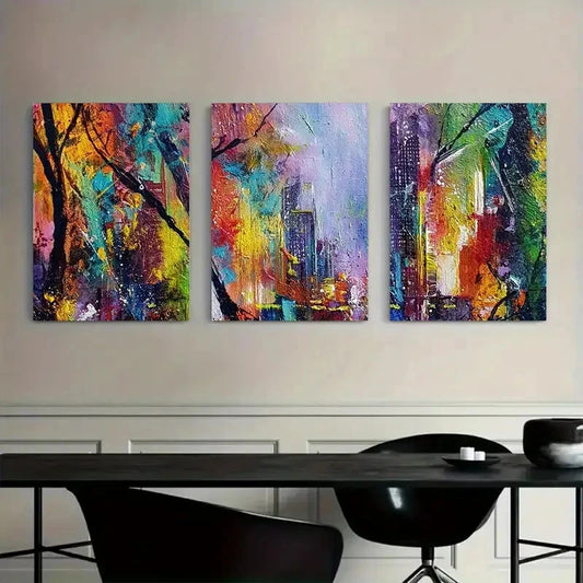 3pcs Modern Abstract Blue Yellow Orange Purple Red Metal Print Ready to Hang Art