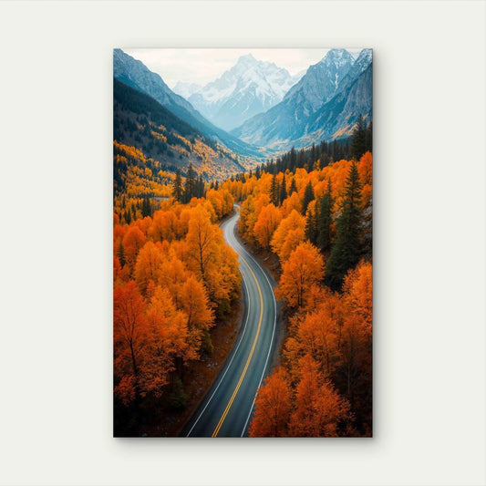 Mountain Winding Road Autumn 60x90cm Metal Print Ready to Hang