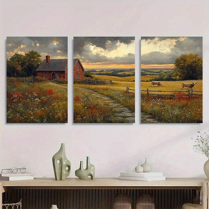 3pcs Rustic Farmhouse Cow Vintage Country Metal Print Ready to Hang Art