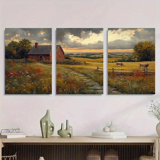 3pcs Rustic Farmhouse Cow Vintage Country Metal Print Ready to Hang Art