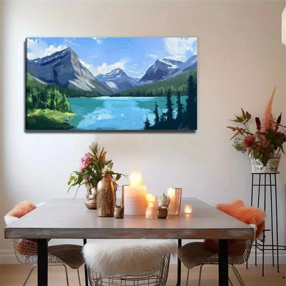 Modern Minimalist Mountain Lake Wall Art Canvas Office Home Room Framed 120x60cm