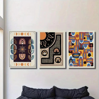 3pcs Vibrant Sun & Moon Design Mid-Century Metal Print Ready to Hang Art