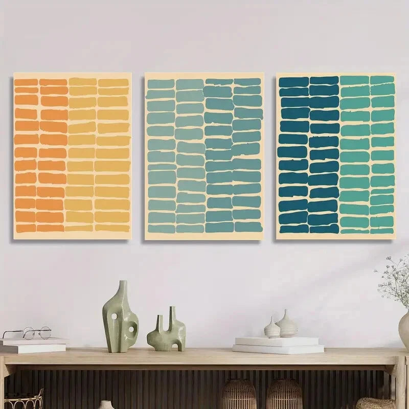 3pcs Abstract Horizontal Stripes, Metal Print Ready to Hang Art