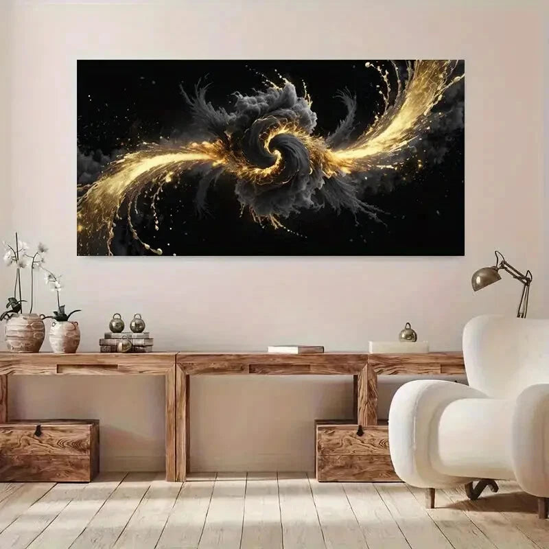 Black and Golden Galaxy wall canvas office home room framed 120x60cm - Bella Home Decor