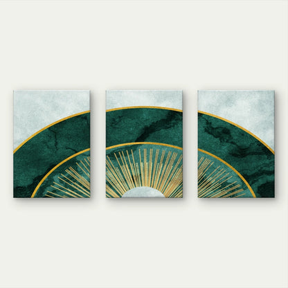 3pcs Emerald Green Marble and Gold Sun Wall Art Set Canvas Framed 40x60cm - High Quality Print 100% Australian Made Wall Canvas Ready to Hang