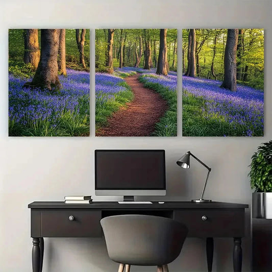 3pcs Bluebell Woods Narrow Path Illustration Metal Print Ready to Hang Art