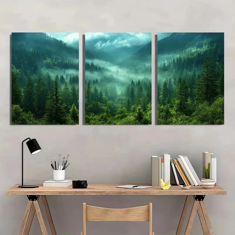 3pcs Misty Forest Nature Landscape Art Print Metal Print Ready to Hang Art