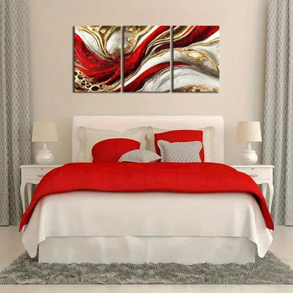 3pcs Red and Gold Plated, Modern Metal Print Ready to Hang Art