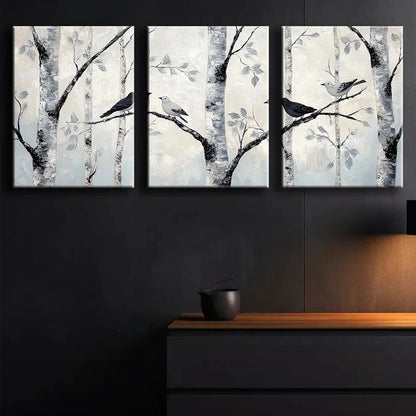 3pcs Luxurious Silvery Birch Painting Metal Print Ready to Hang Art