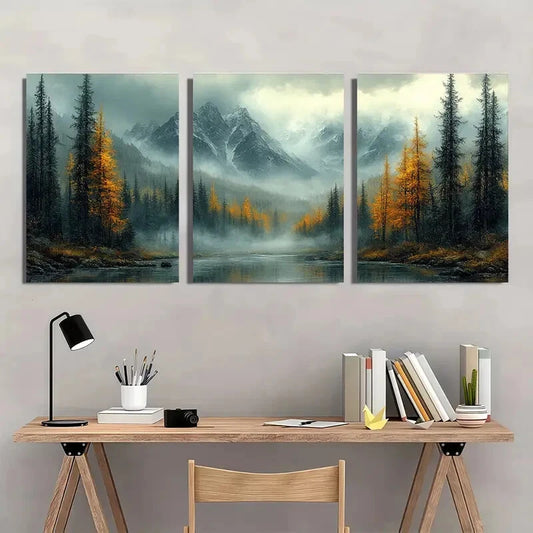 3pcs Foggy Mountain Forest Landscape Wall Art Set Canvas Framed 40x60cm - High Quality Print 100% Australian Made Wall Canvas Ready to Hang