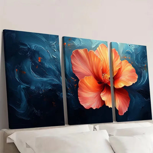 3pcs Hibiscus Tropical Flower Painting   Wall Art Set Canvas Framed 60x90cm - High Quality Print 100% Australian Made Wall Canvas Ready to Hang
