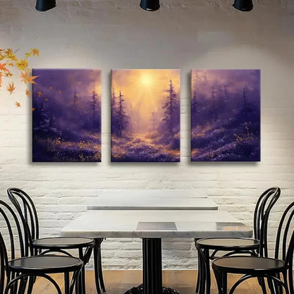 3pcs Dreamy Landscape with Golden Sun Metal Print Ready to Hang Art