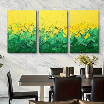 3pcs Abstract Thick Textured Yellow Green Painting Metal Print Ready to Hang Art
