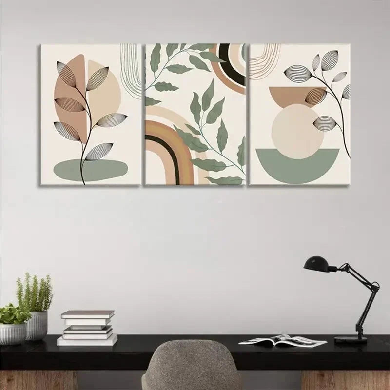 3pcs Abstract Sage Green Boho Metal Print Ready to Hang Art