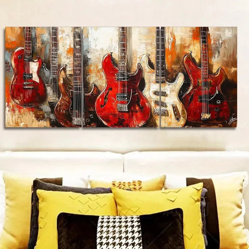 3pcs Rock Electric Guitars Art Painting Wall Art Set Canvas Framed 50x70cm - High Quality Print 100% Australian Made Wall Canvas Ready to Hang