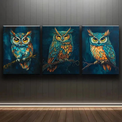 3pcs Vibrant Owl Contemporary Style Metal Print Ready to Hang Art