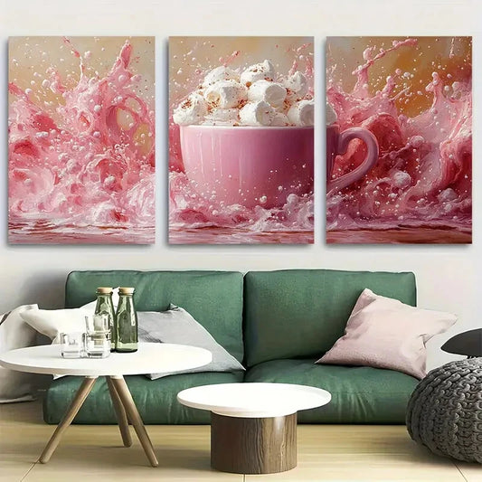 3pcs Whimsical Marshmallow Cocoa Metal Print Ready to Hang Art