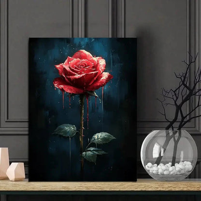 Gothic Red Rose Dripping Paint Painting 40x60cm Metal Print Ready to Hang