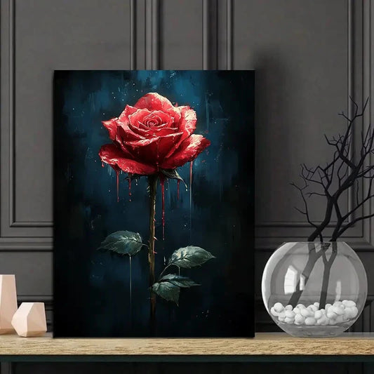 Gothic Red Rose Dripping Paint Painting 40x60cm Metal Print Ready to Hang